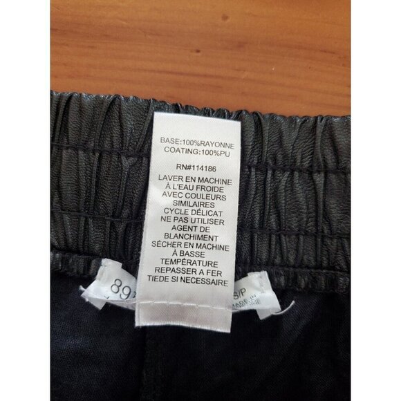 Black Faux Leather Joggers Womens Size Small Cuffed Elastic Drawstring Waist EUC - Picture 4 of 9